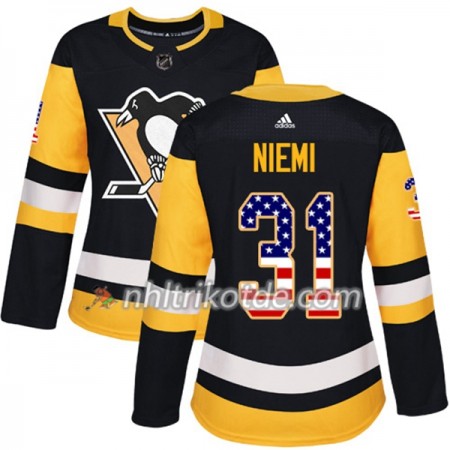 Pittsburgh Penguins Trikot Antti Niemi 31 Adidas 2017-2018 Schwarz USA Flag Fashion Authentic - Dame